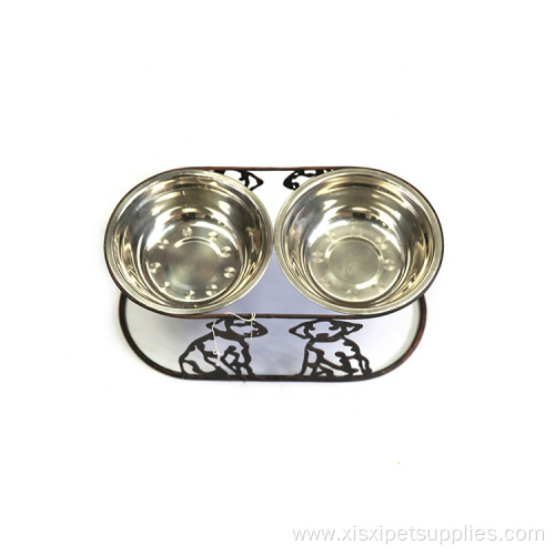 Dog Pet Feeding Bowl with Metal Holder